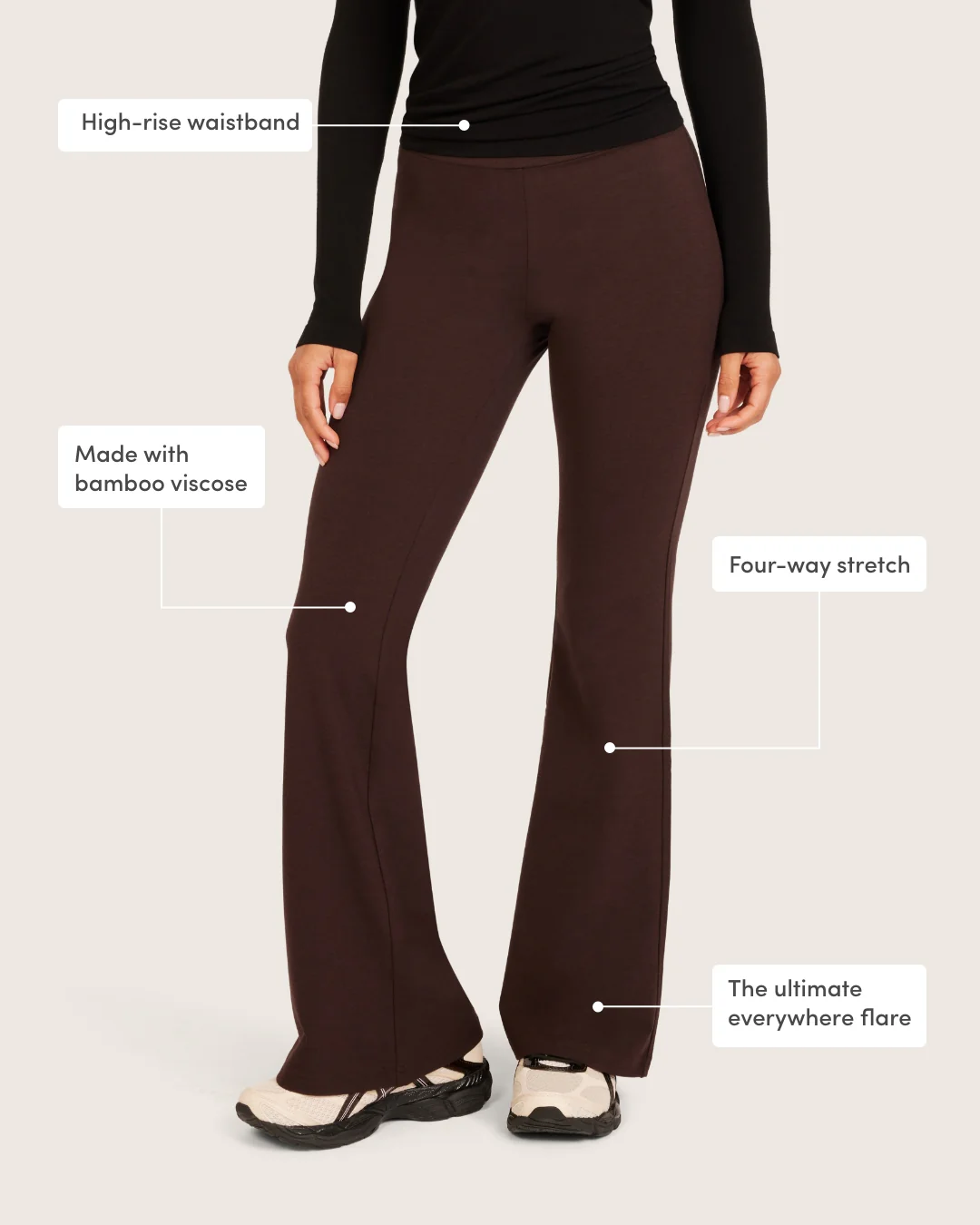 High Waist Flare Pants - Short - Carob - Image 4