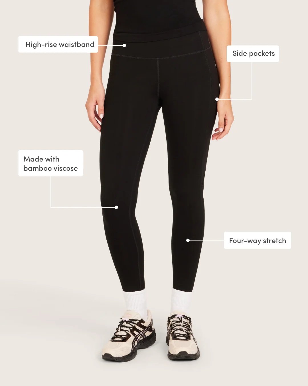 High Waist Leggings with Pocket - Black - Image 4