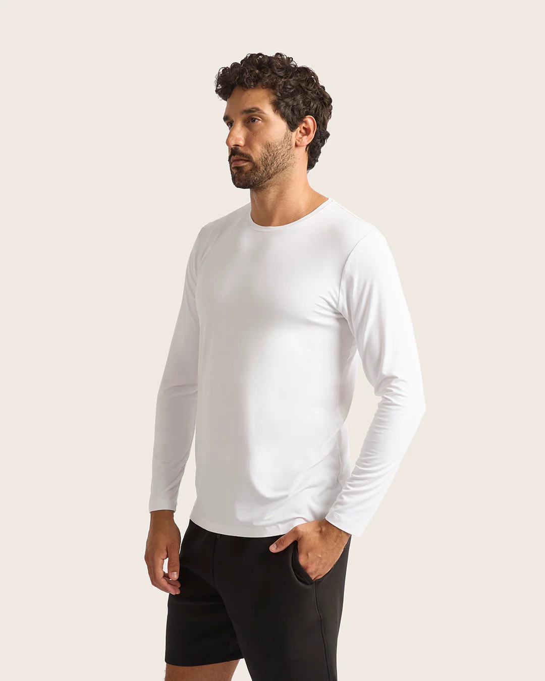 Men's Base Layer Long Sleeve Crew Neck T-Shirt - White - Image 9