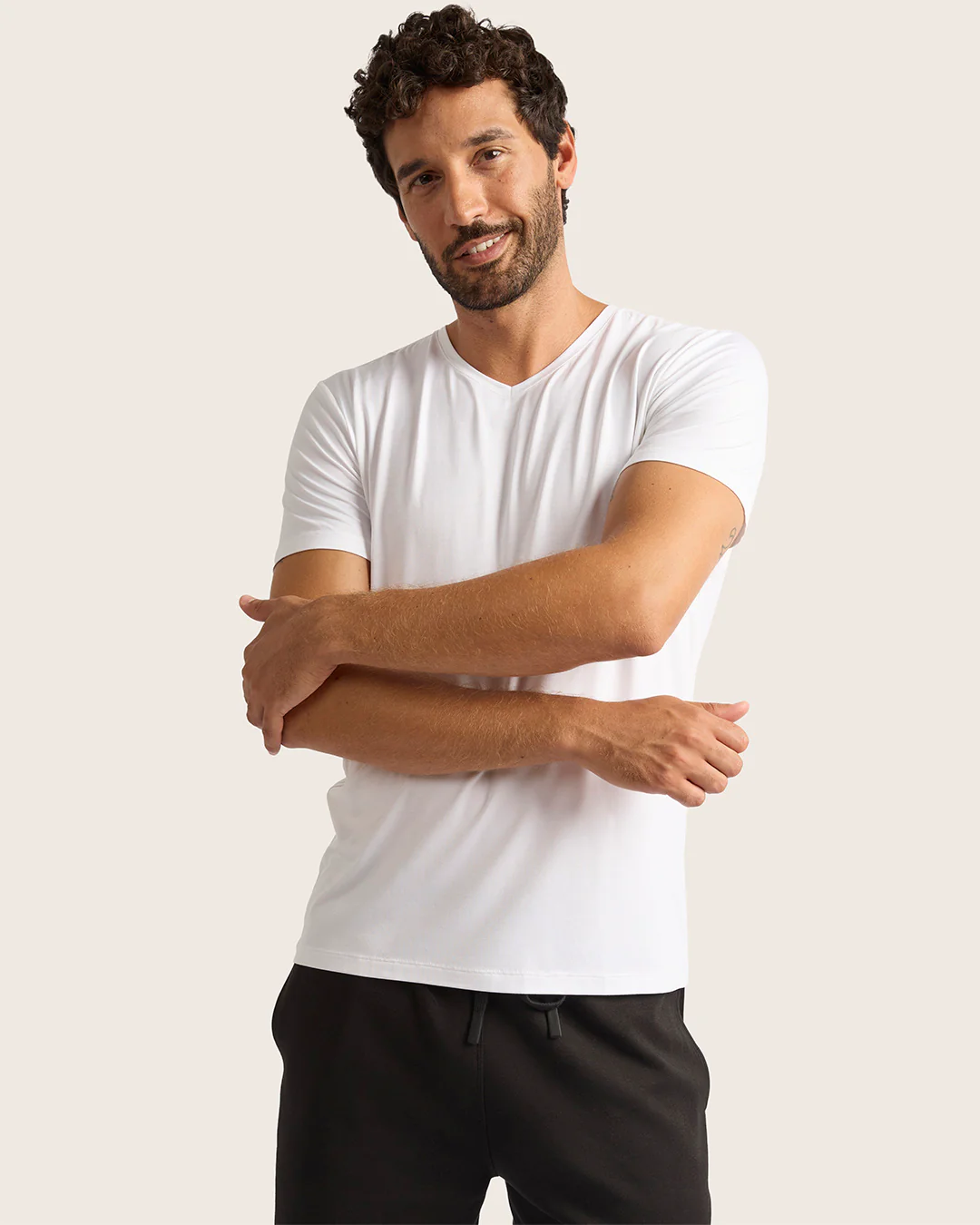 Men's Base Layer V-Neck T-Shirt - White - Image 11