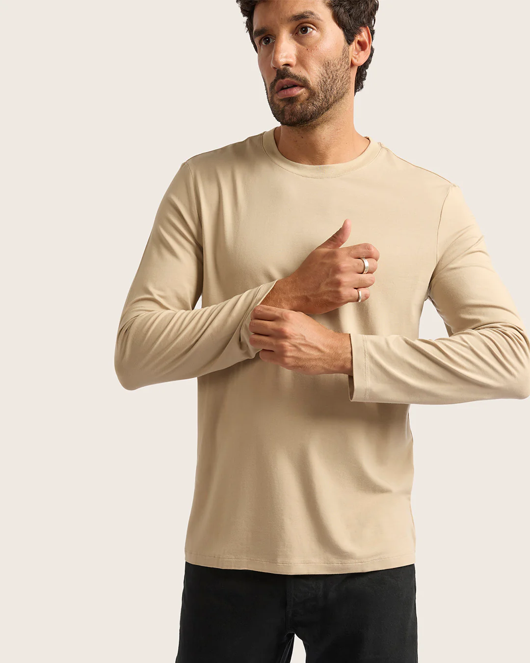 Men's Classic Long Sleeve T-Shirt - Stone - Image 11