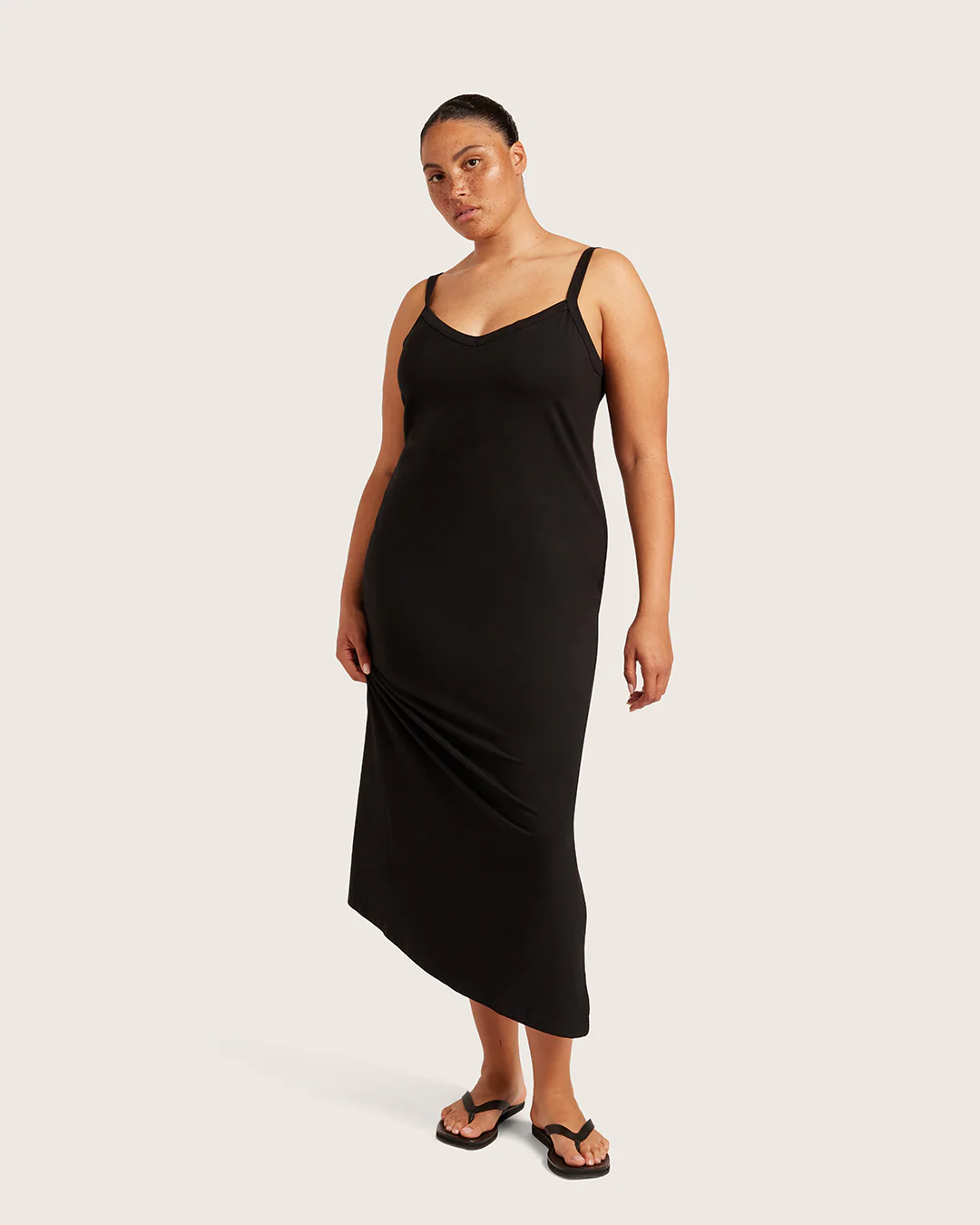 V-Neck Slip Dress - Black - Image 2
