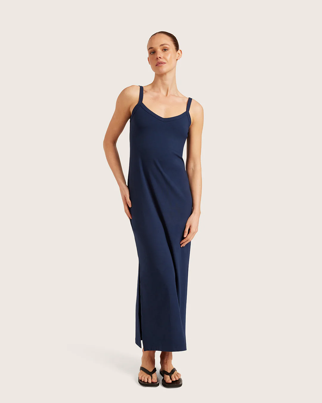 V-Neck Slip Dress - Navy - Image 2