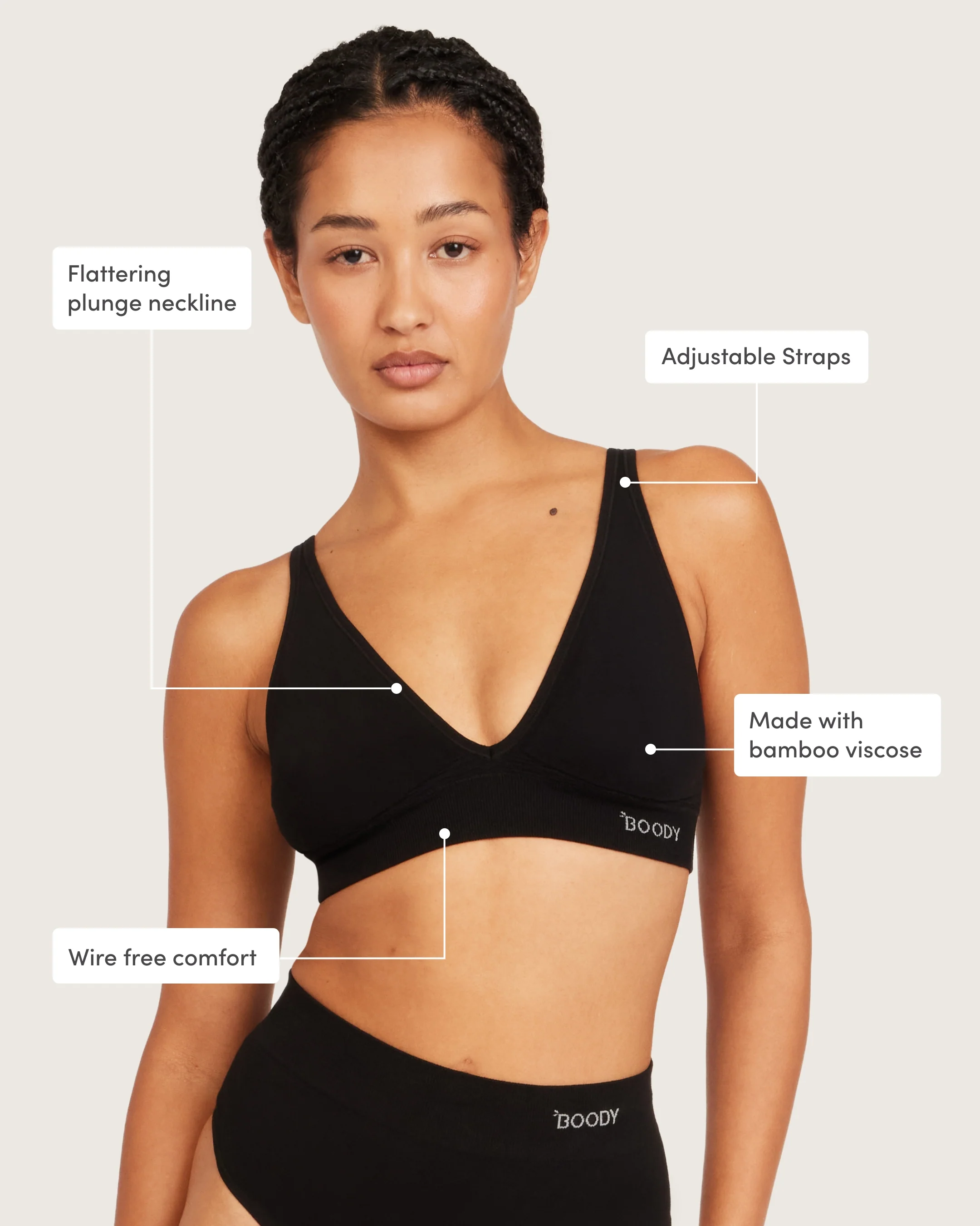 Wireless Plunge Bralette - Black - Image 4